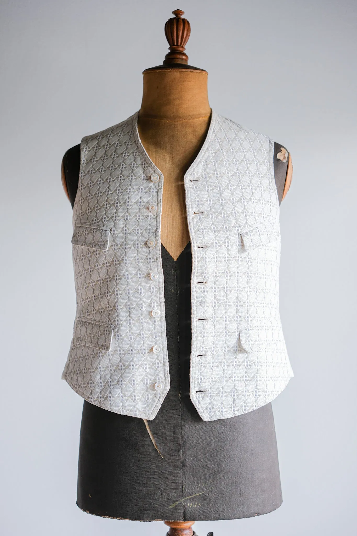 [~ 30's] French vintage Coton blanc œuvre gilet 