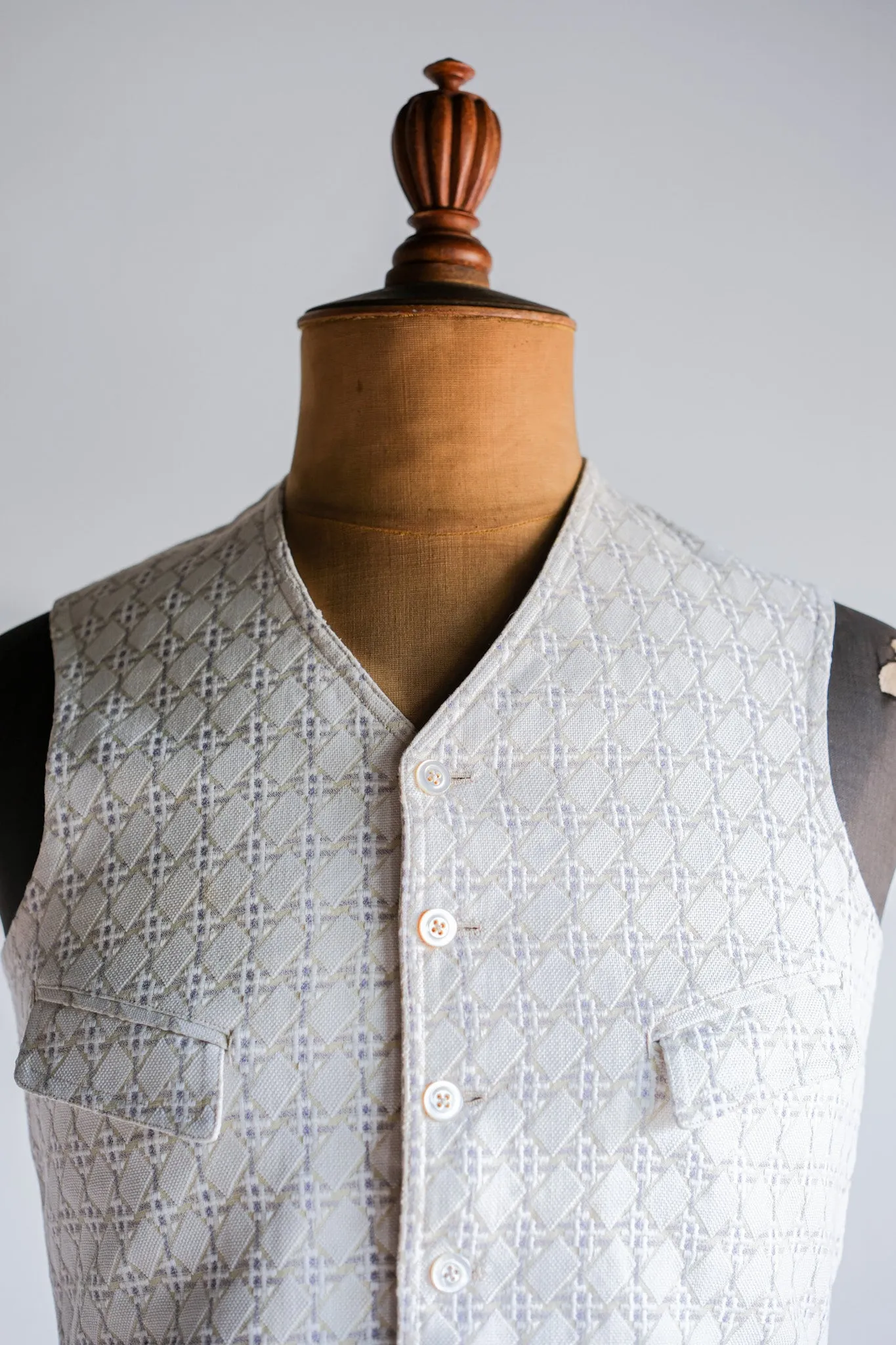 [~ 30's] French vintage Coton blanc œuvre gilet 