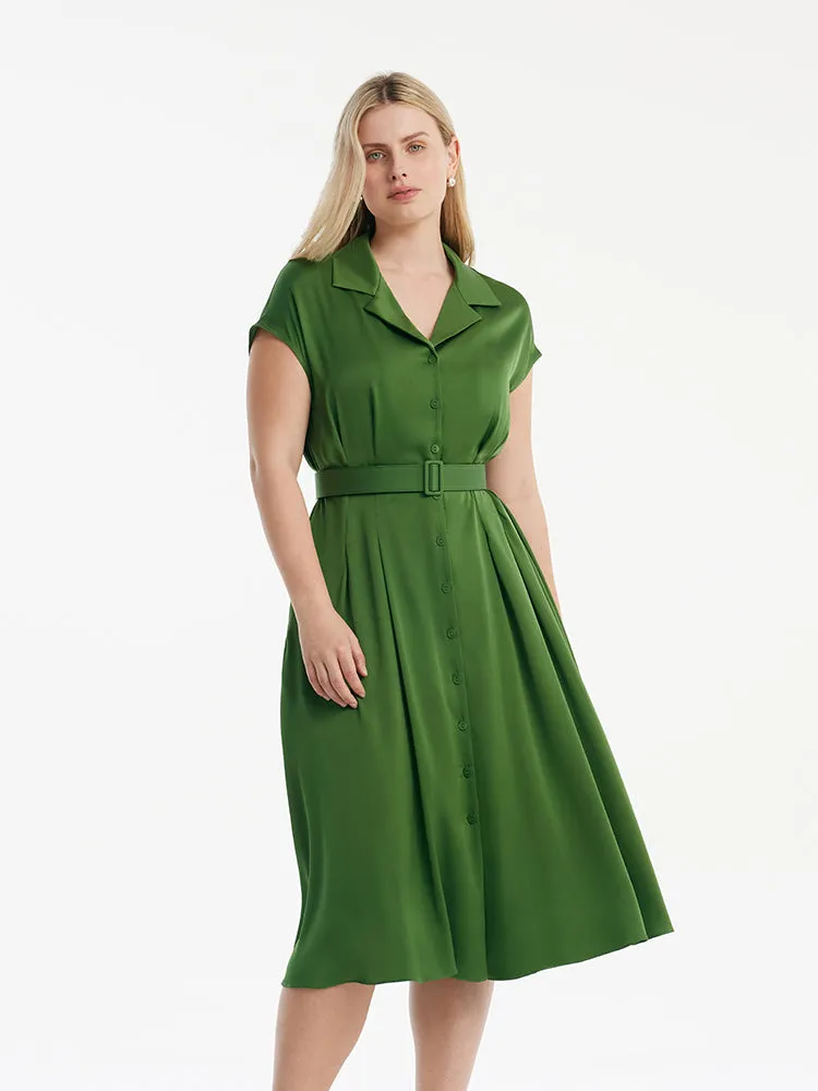 22 Momme Robe midi à revers en soie de mûrier pour femme avec ceinture