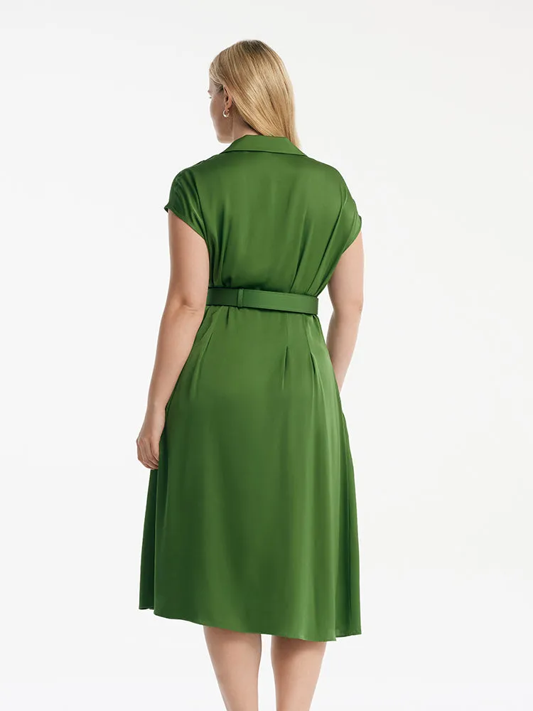 22 Momme Robe midi à revers en soie de mûrier pour femme avec ceinture