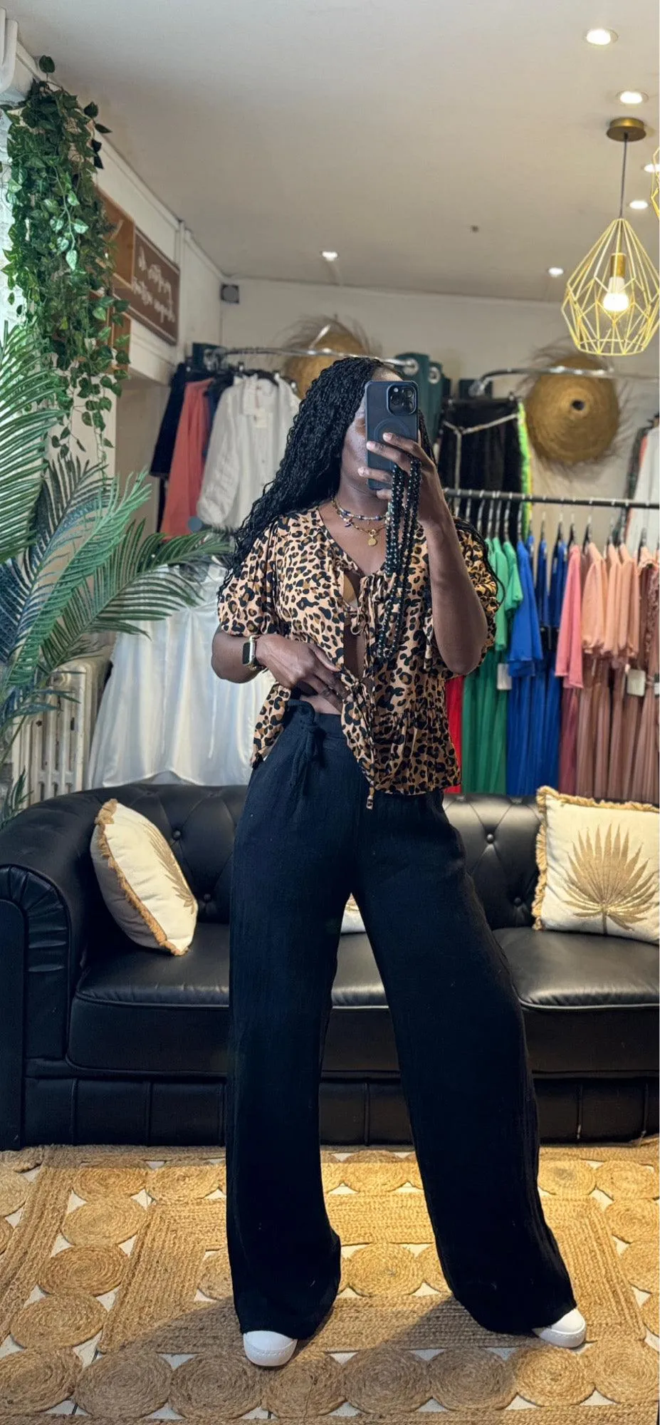 Blouse Ample Safari Chic à Imprimé Léopard