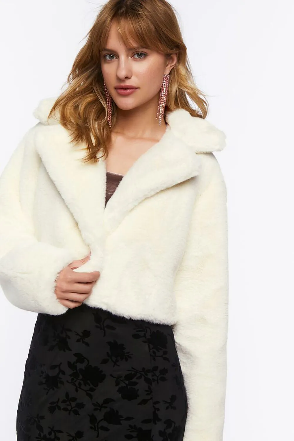 Blouson court en fausse fourrure blanche