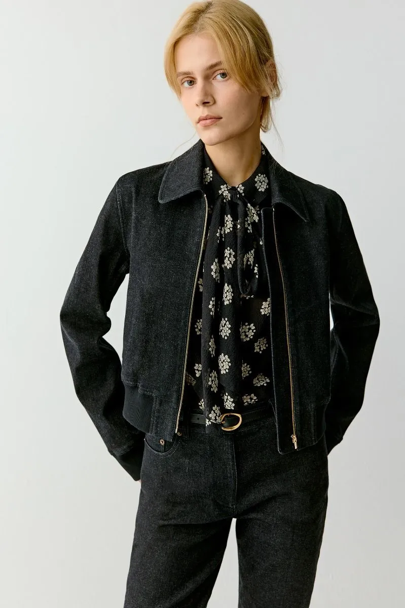 Blouson droit en denim stretch