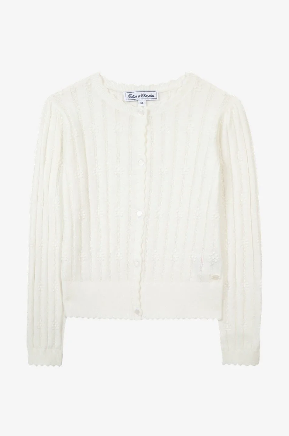 Cardigan fille en maille de coton ajourée