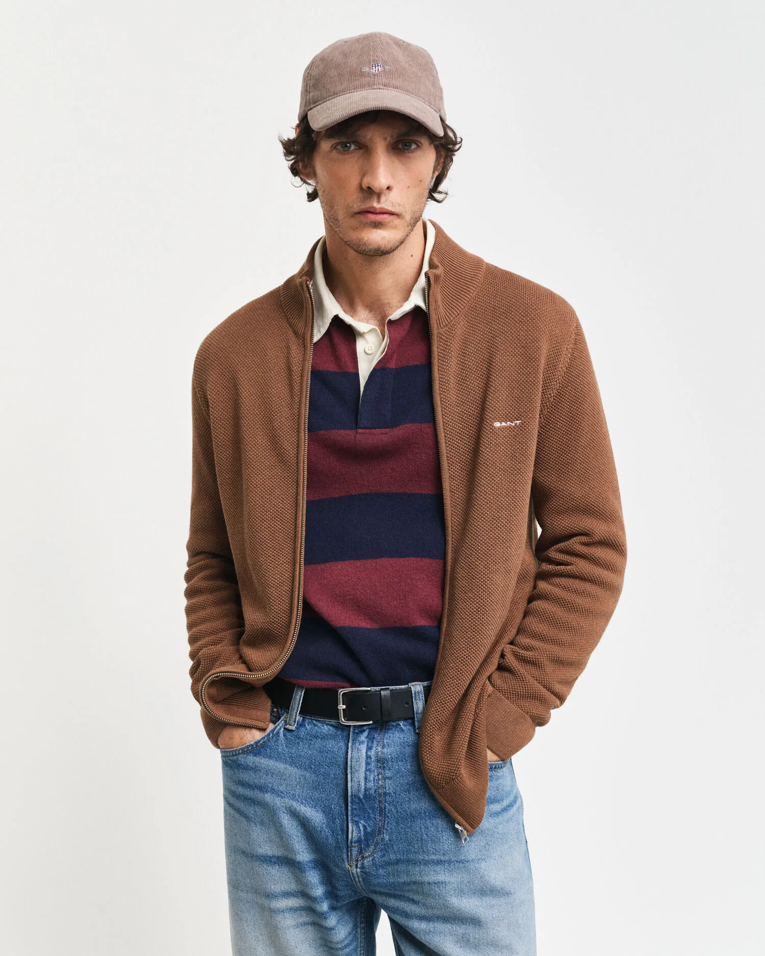 Cardigan zippé en coton piqué