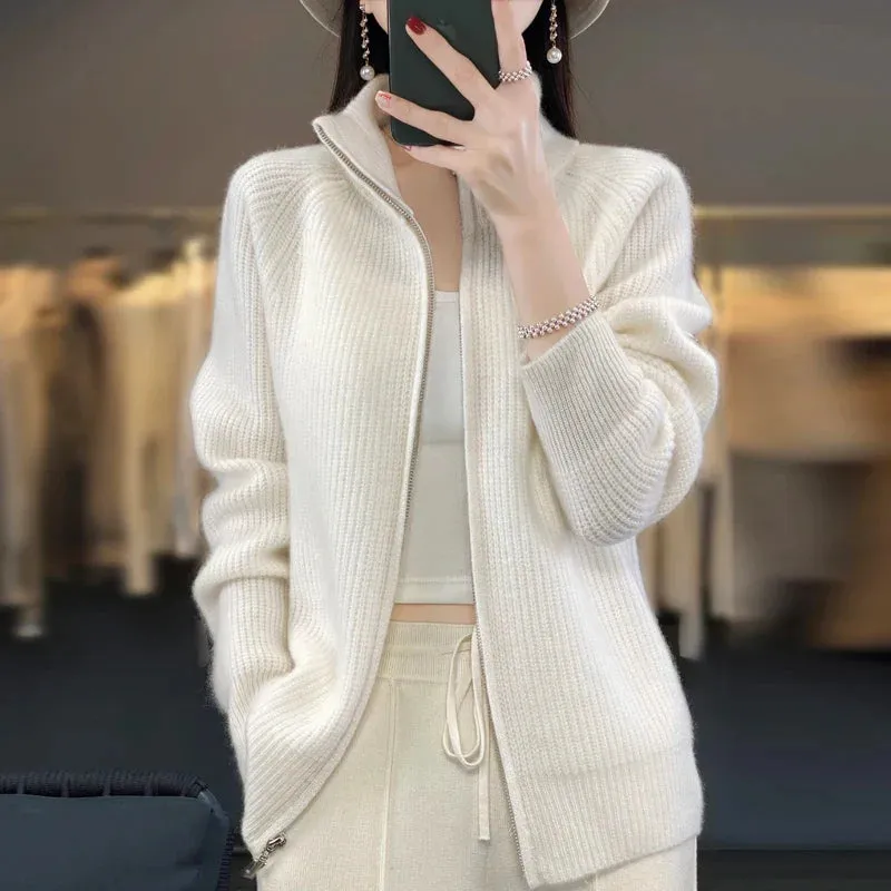Cardigan Zippé en Tricot pour Femmes