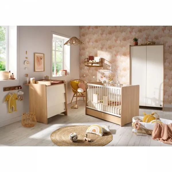 Chambre bébé trio lit 60x120cm + commode + armoire Vanille