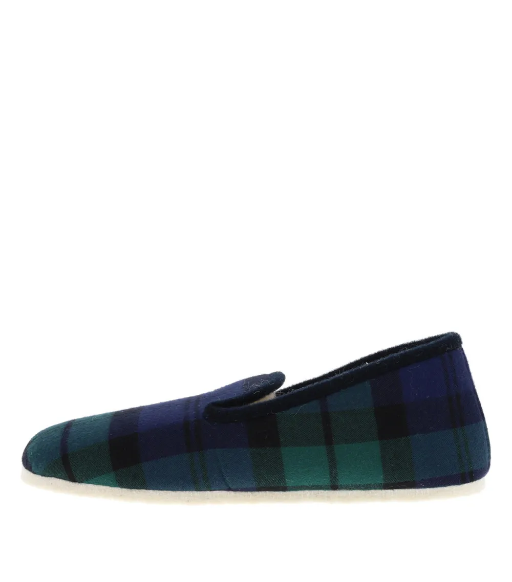 Charentaises Arthur Bill en laine verte à imprimé carreaux Made in France