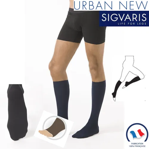 Chaussettes contention Pieds Ouverts Essentiel Microfibres (URBAN) Sigvaris Classe 2 Finesse, noir, Pied Ouvert, classe II
