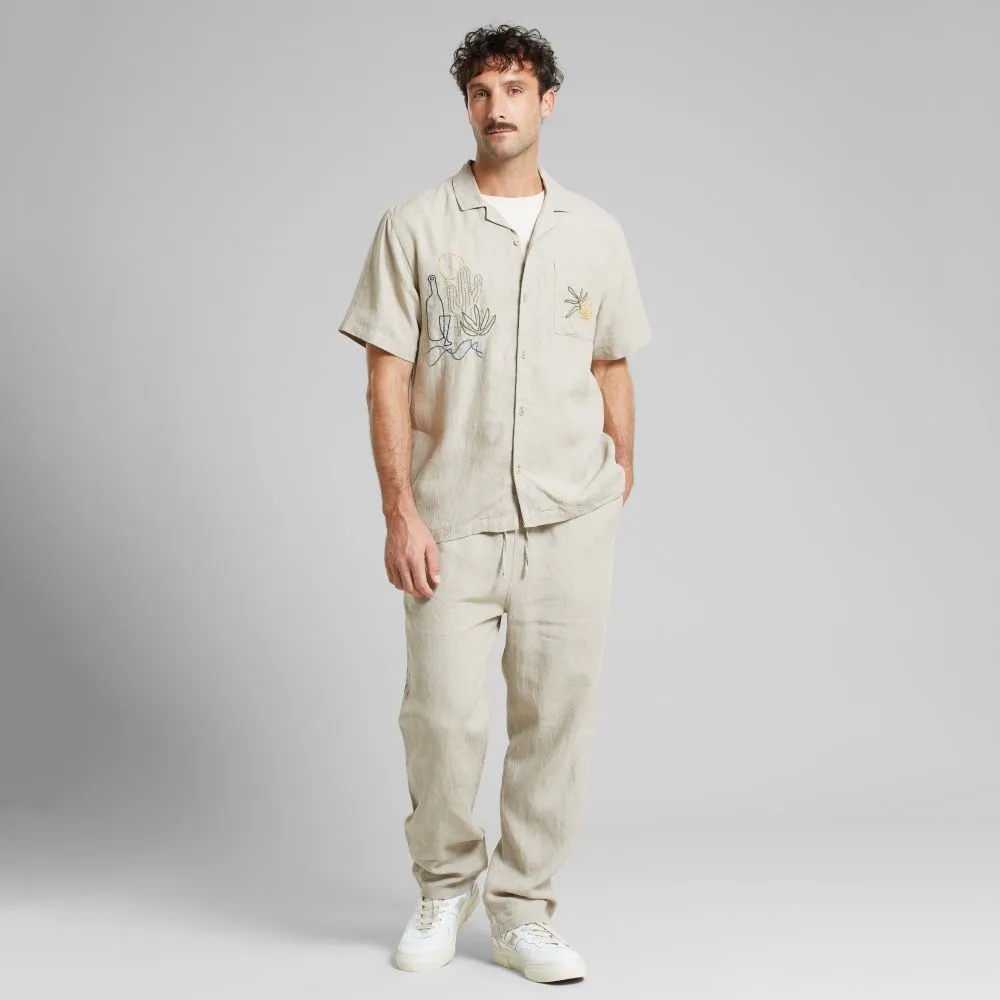 Chemisette brodée en lin | beige "shirt marstrand linen emb ecru" homme