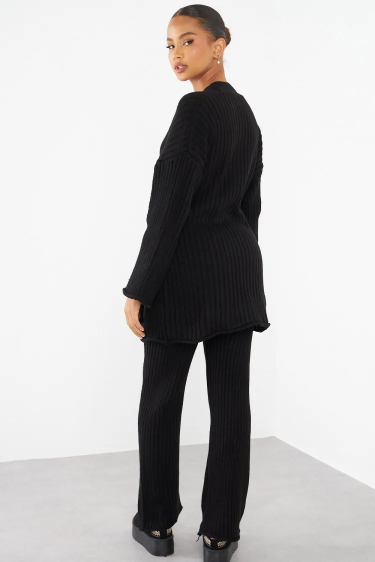 Ensemble 2 pièces gilet croisé + pantalon noir en maille
