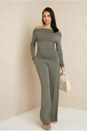 Ensemble 2 pièces top + pantalon taupe