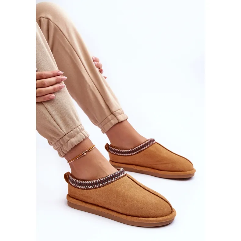 FB3 Pantoufles En Daim Pour Femmes Avec Fourrure Marron Polinna brun