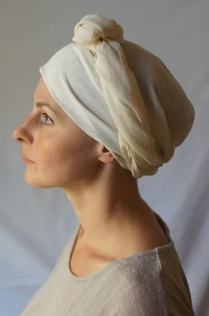 Foulard pour chimiothérapie en coton bio écru