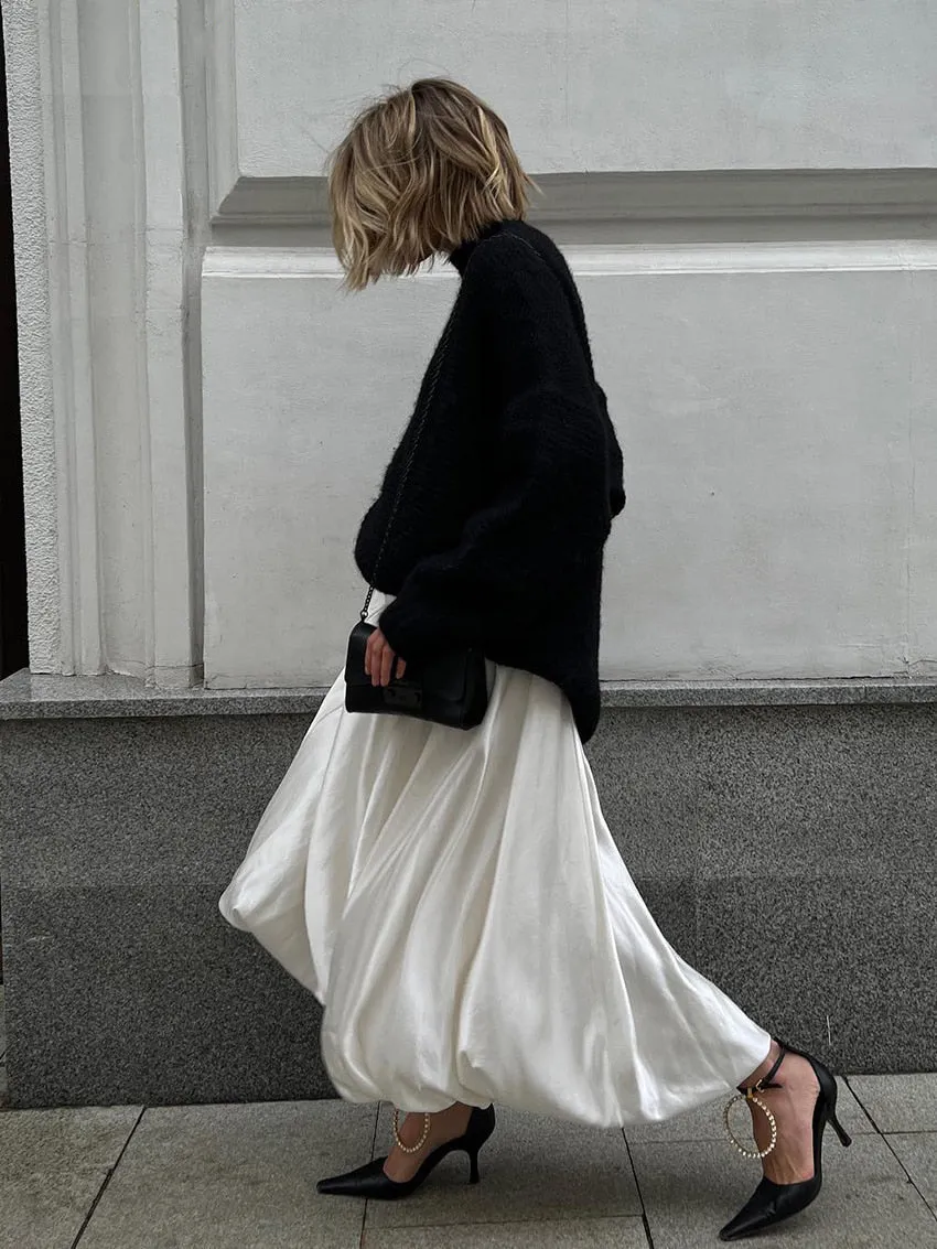 Ghislaine - Jupe élégante en satin beige pour dames