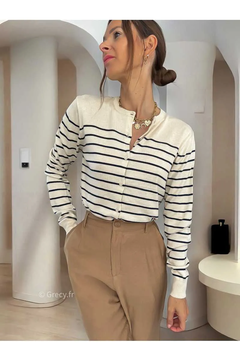 Gilet rayé beige et noir