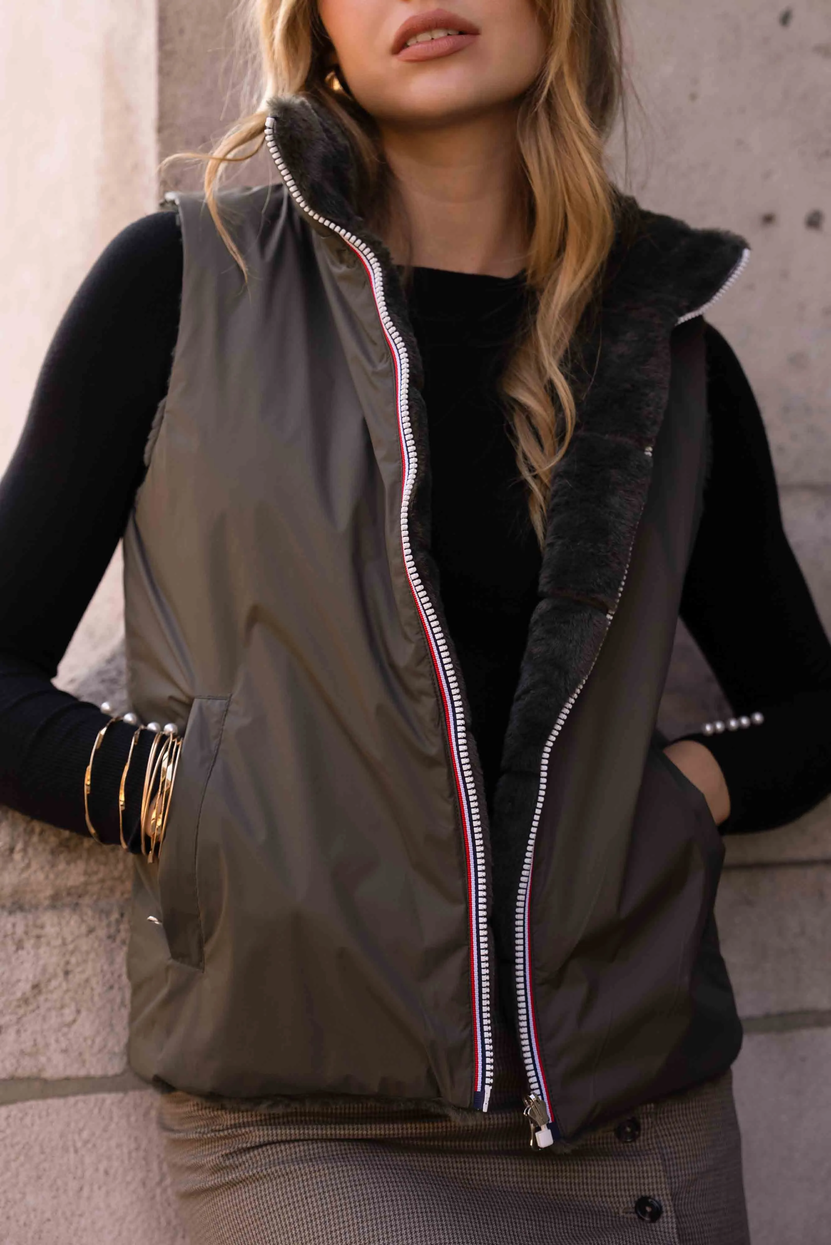 Gilet sans manches fourré réversible