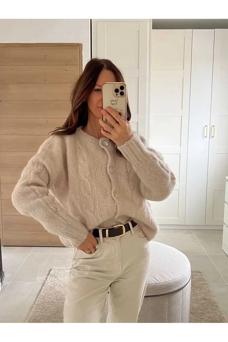 Gilet torsadé beige mohair & laine