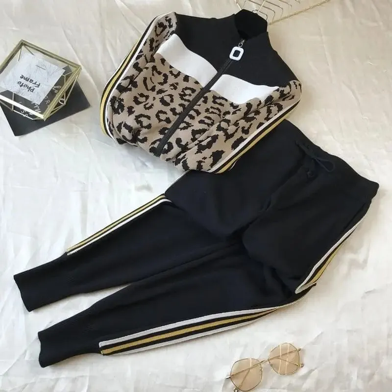 Jogging avec Poches Léopard Tendance Noir