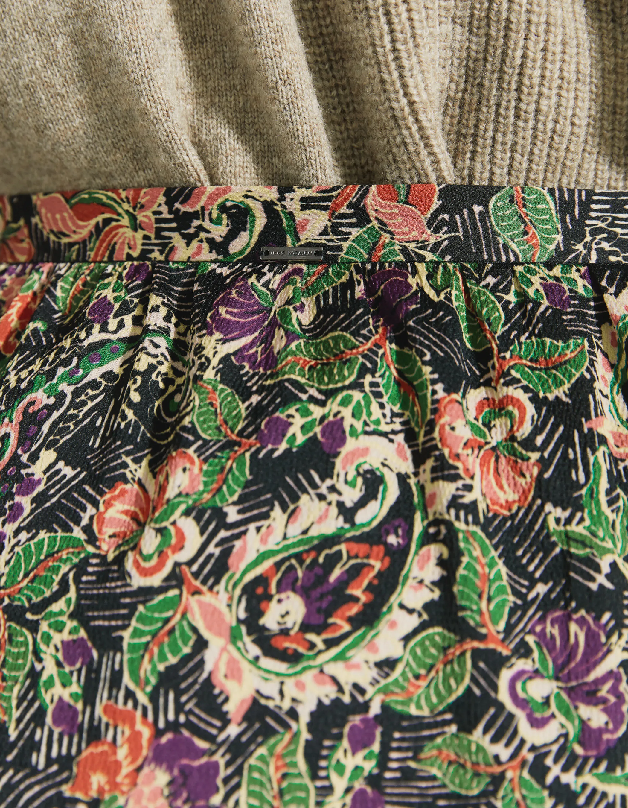 Jupe longue ample détails volants imprimé floral avec fente femme 