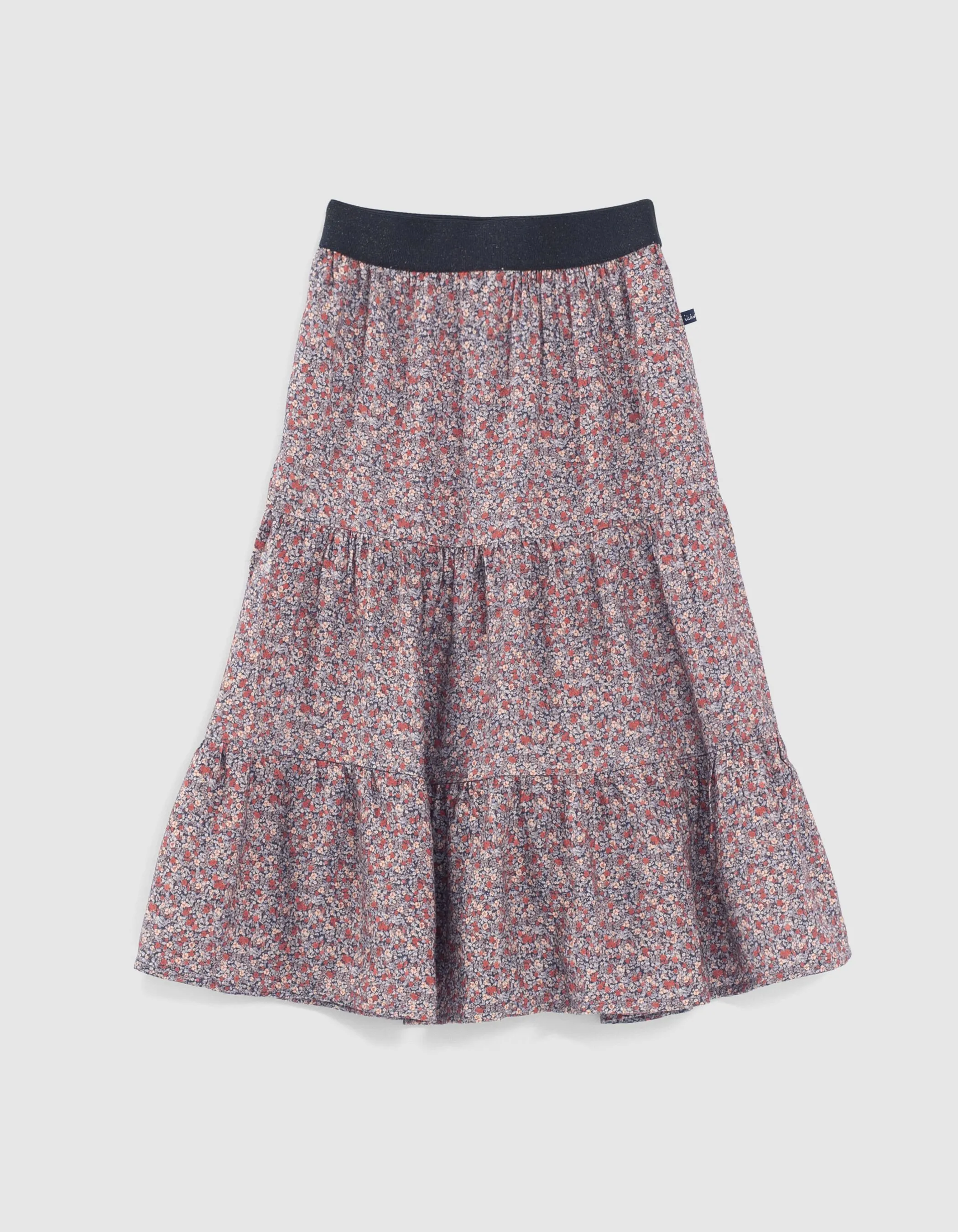 Jupe longue navy à imprimé micro-fleurs fille