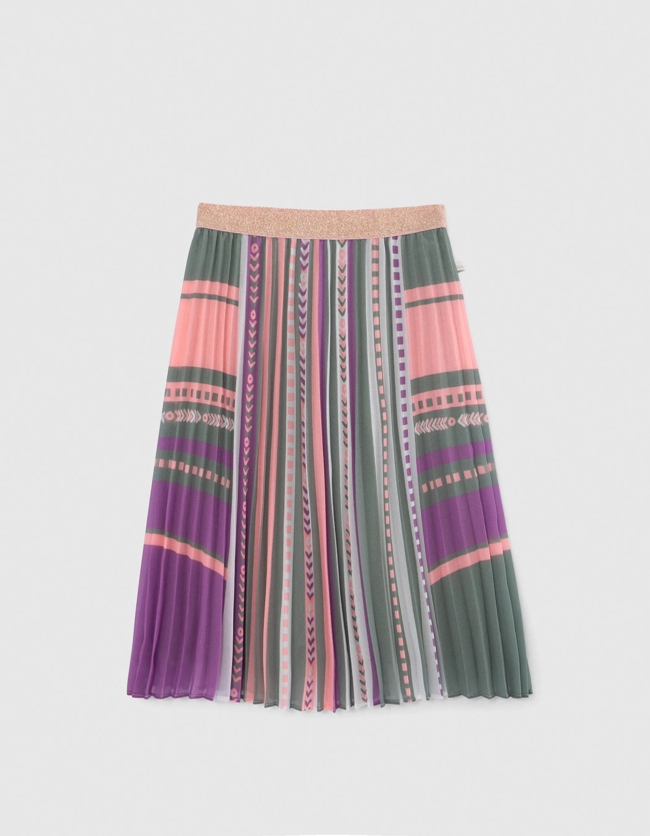 Jupe longue plissée kaki à motifs ethniques fille