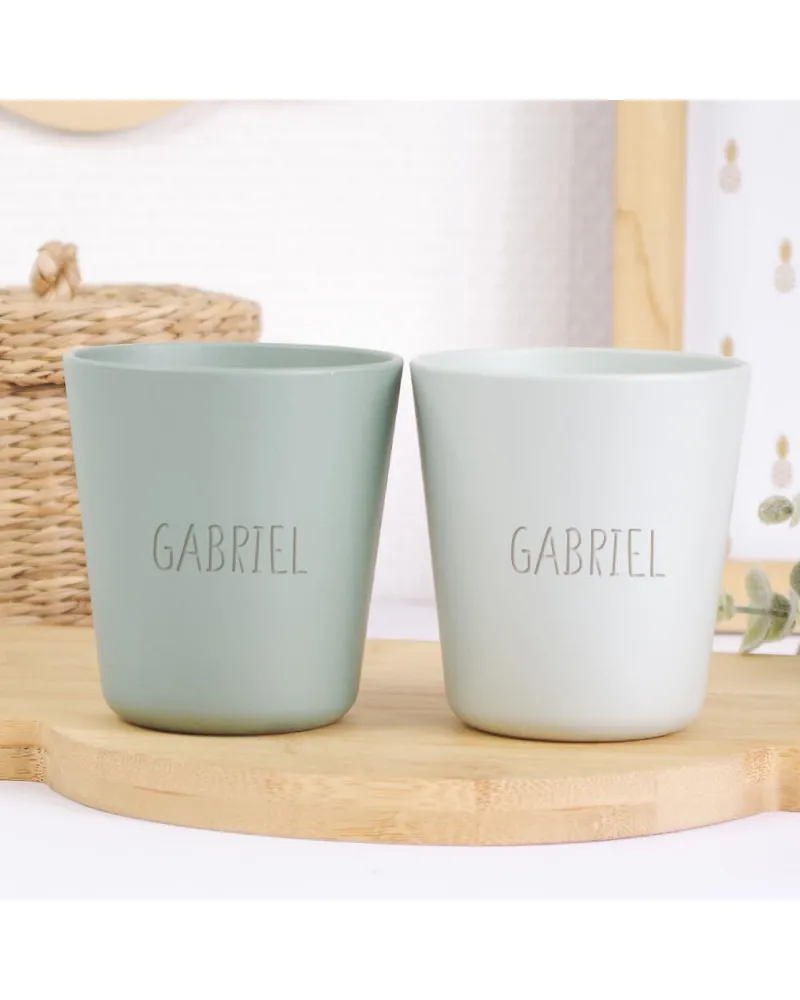 Lot de 2 gobelets enfant en plastique végétal personnalisés - Olive