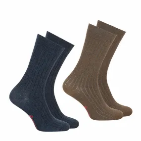 Lot de 2 paires de chaussettes mi-hautes en Coton Peigné bleu Fait en France pour homme | 3 Suisses