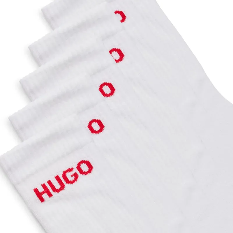 LOT DE SIX PAIRES DE CHAUSSETTES MI-MOLLET HUGO BLANCHES À LOGO