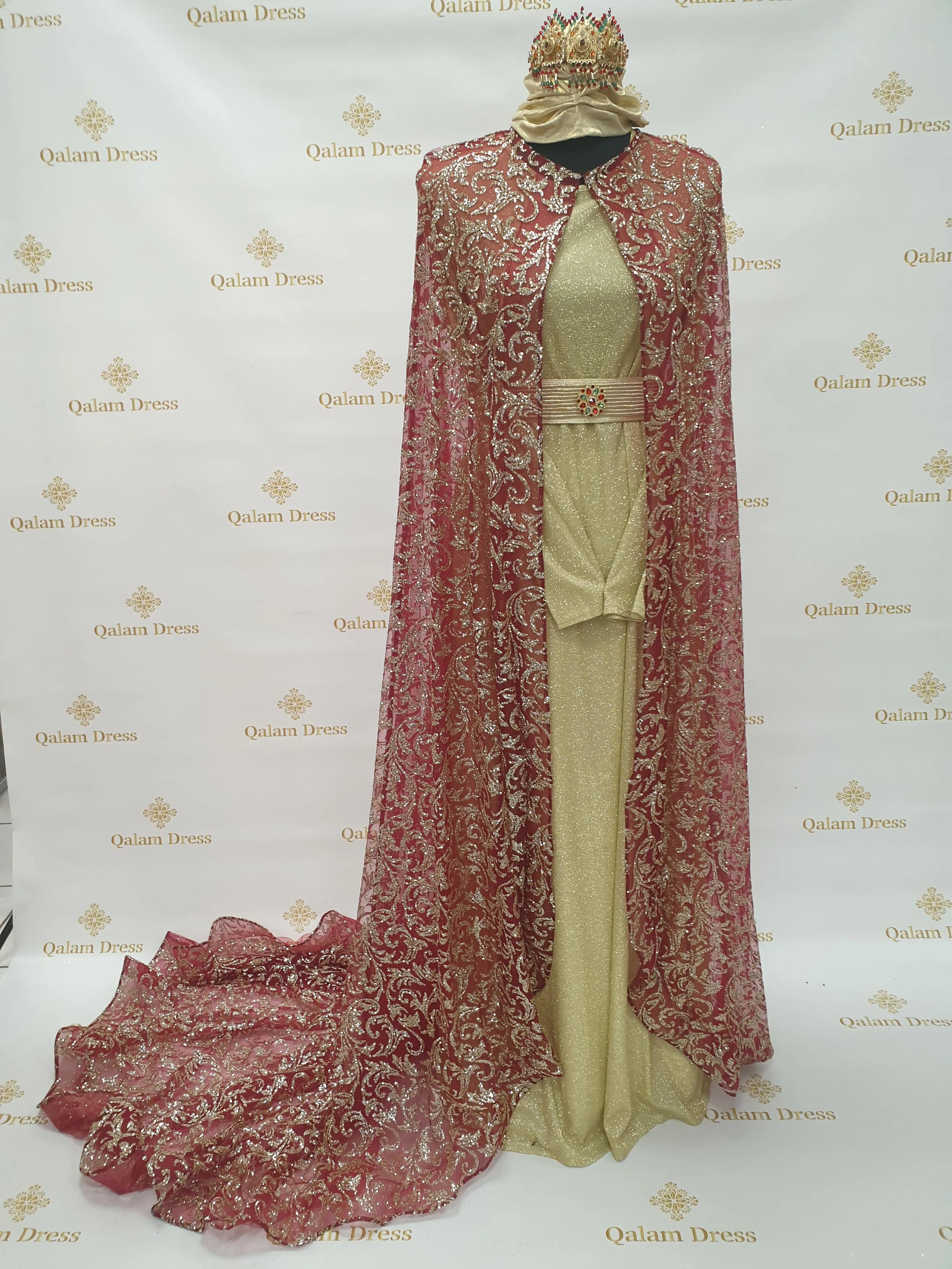 Maxi Cape Scintillante Rouge/Dorée - Tendance Hijab