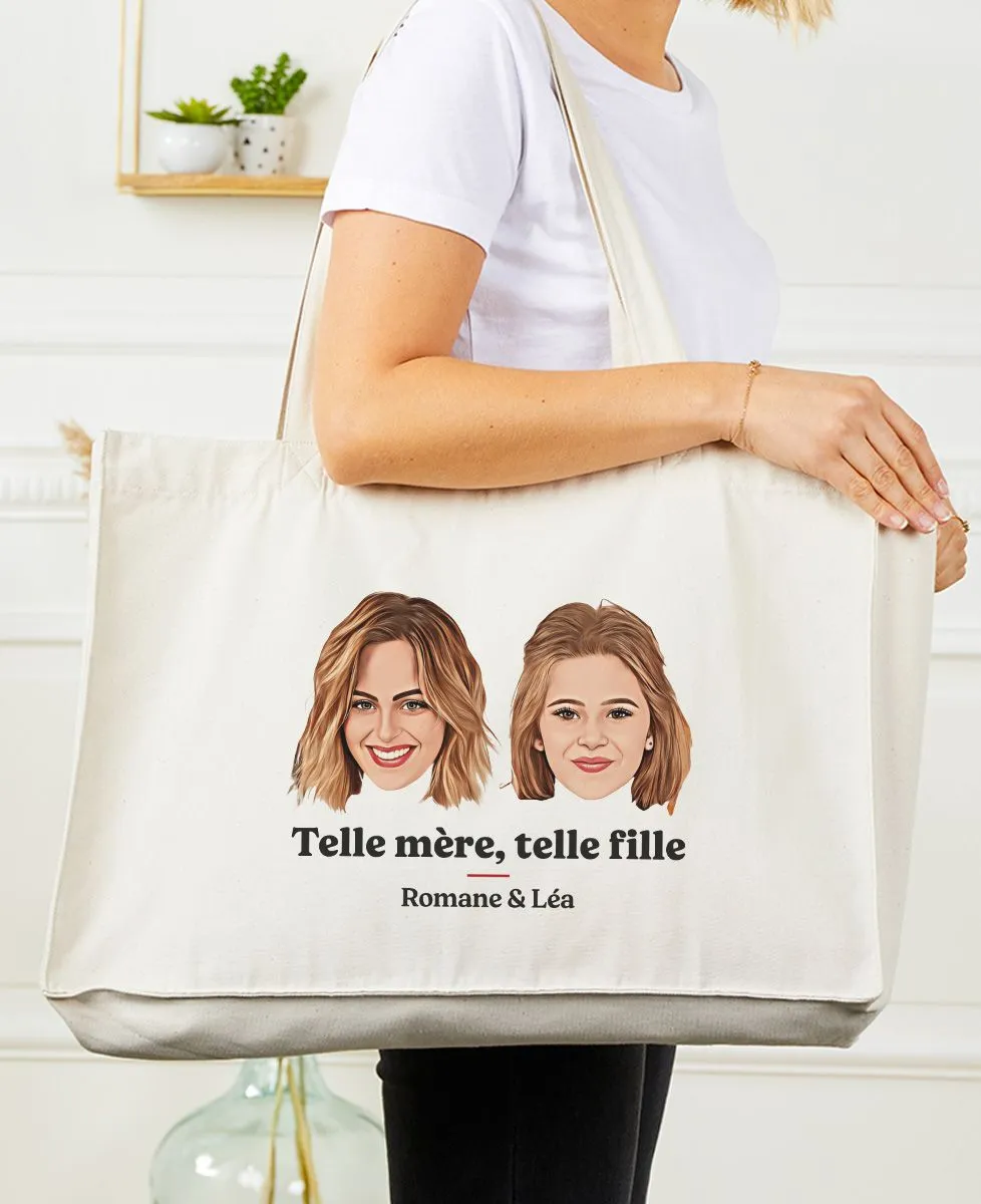 Maxi totebag Telle mère telle fille visage personnalisé