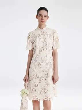 Mini robe Qipao en dentelle ajourée en forme de fleur pour femmes, Che
