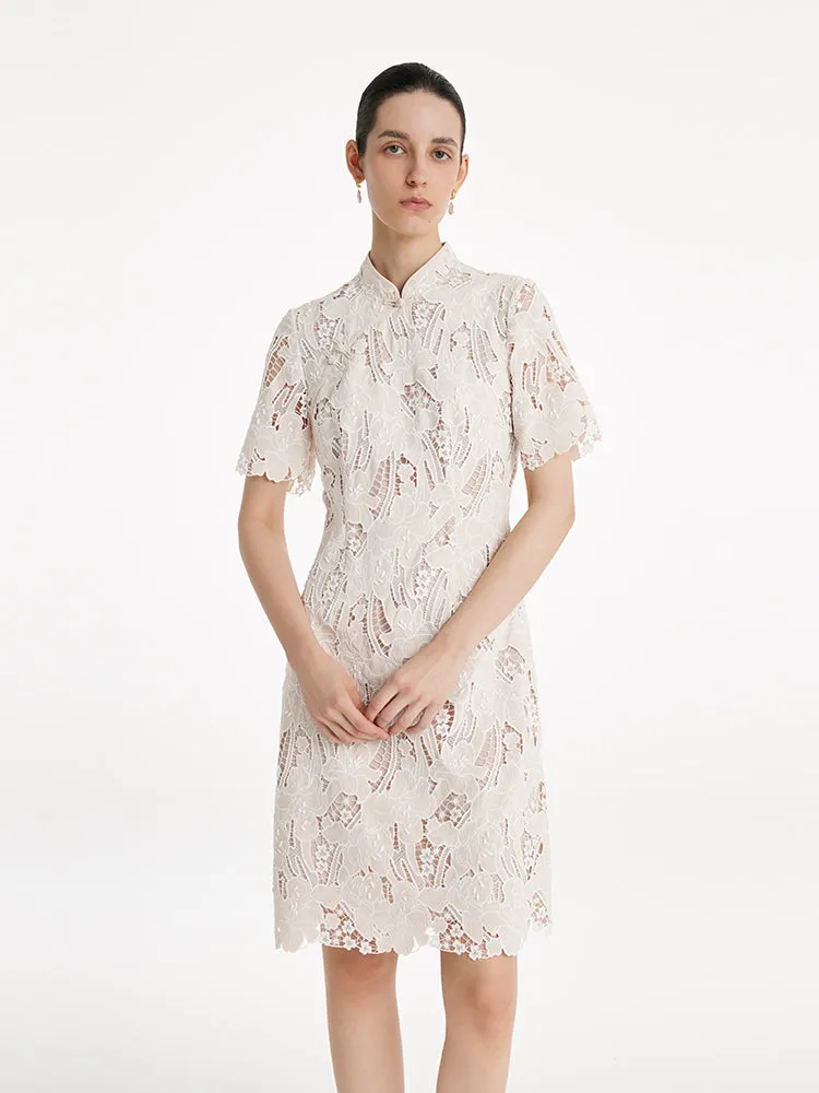 Mini robe Qipao en dentelle ajourée en forme de fleur pour femmes, Che