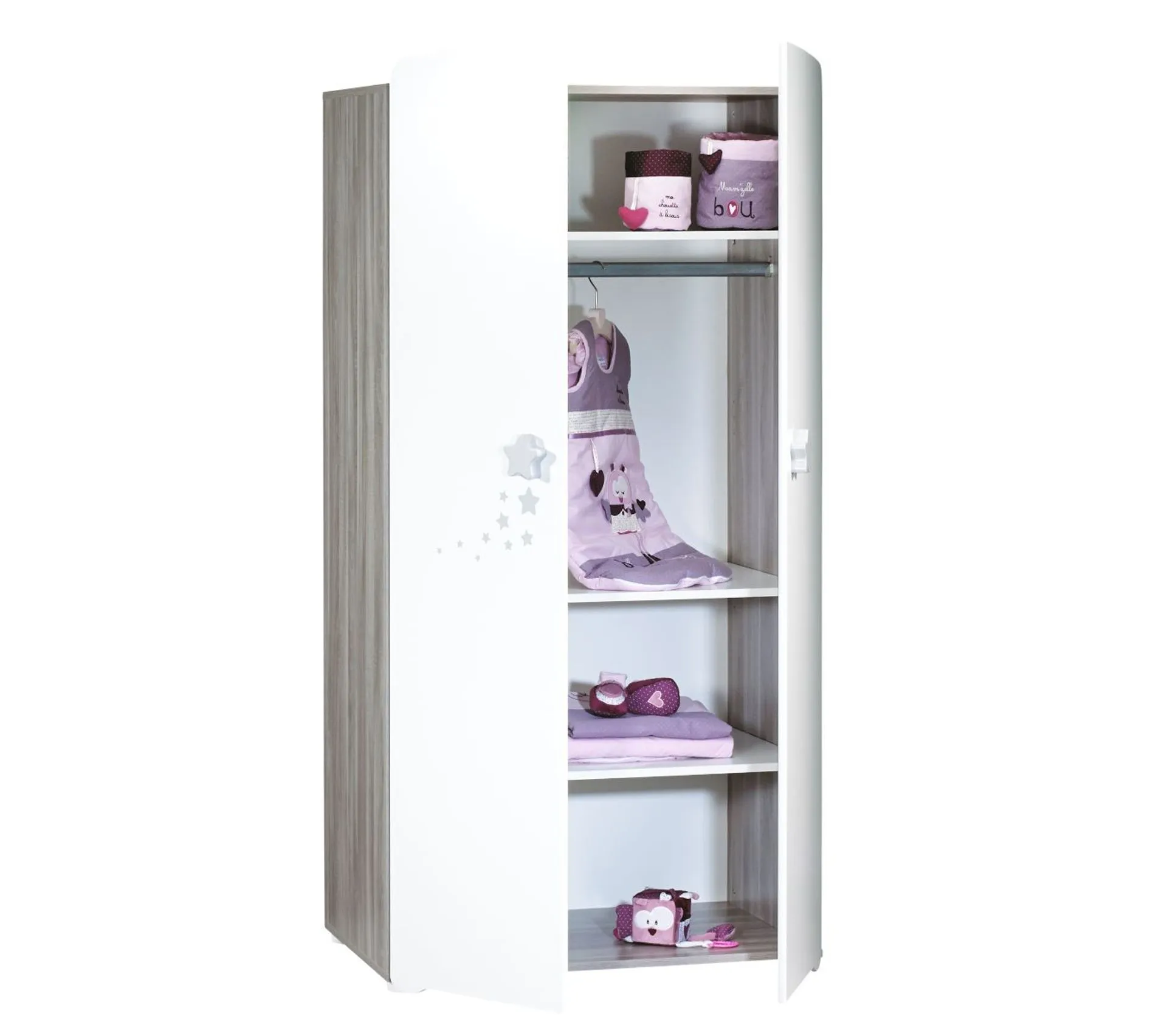 New Nao - Armoire Chambre Bébé 2 Portes - Etoiles Grises
