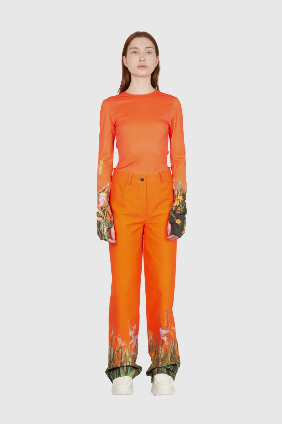 Pantalon droit à motifs floraux