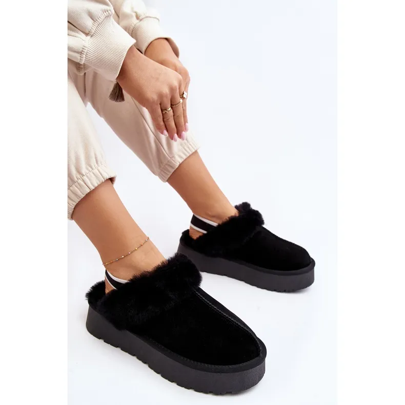 Pantoufles plateforme femme Sophienne noires avec fourrure le noir