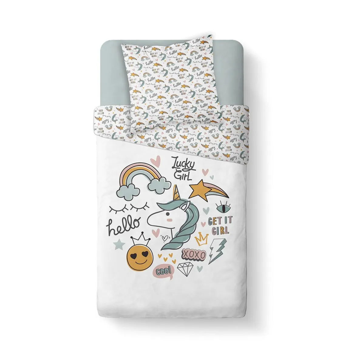 Parure Enfant Blanche 140X200 Imprimé LUCKY | 3 Suisses