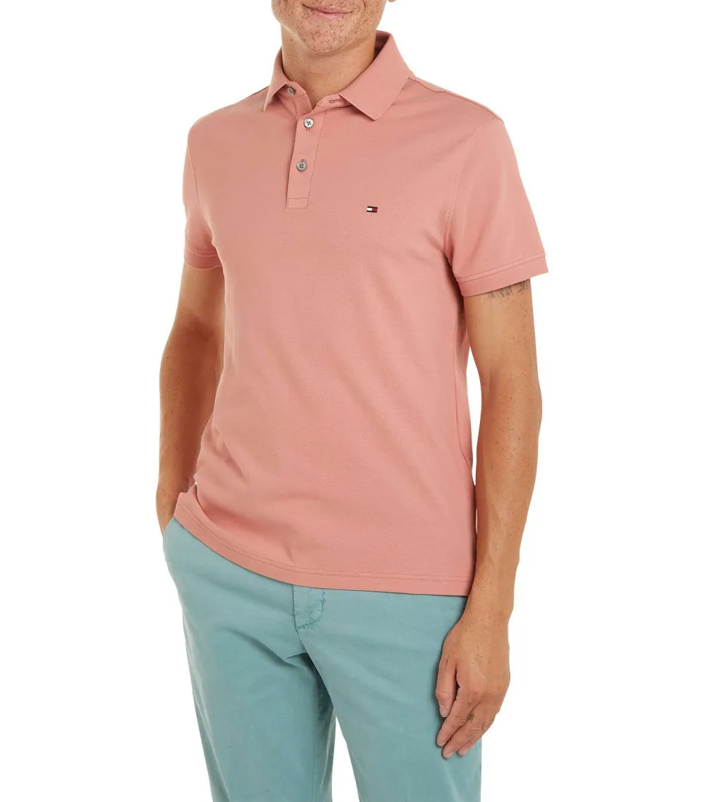 Polo Tommy Hilfiger coton avec manches courtes et col boutonné  rose