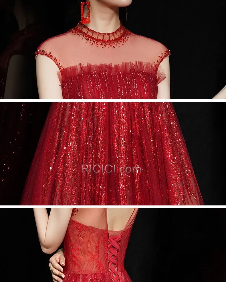 Princesse Robes De Bal Paillette Robe Demoiselle D'honneur Dos Nu Brillante Col Haut Sans Manches