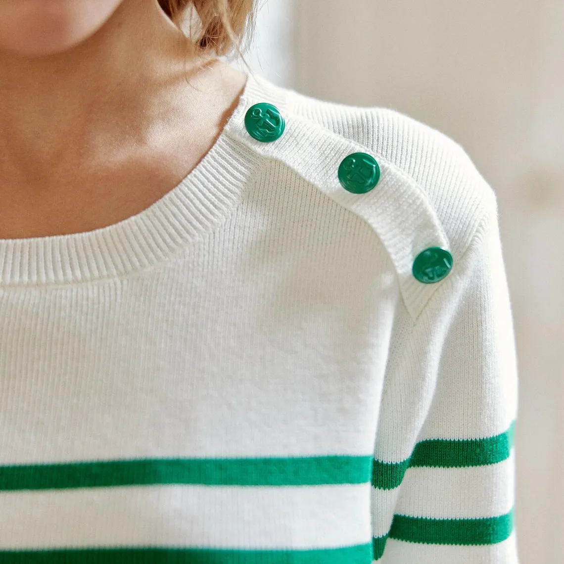 Pull CAMILIA ecru/vert | 3 Suisses
