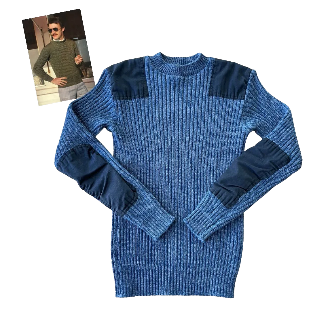 Pull officier bleu ciel avec coudières - Seconde main