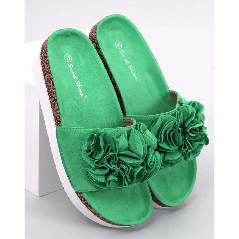 Rizzo Pantoufles à fleurs vertes