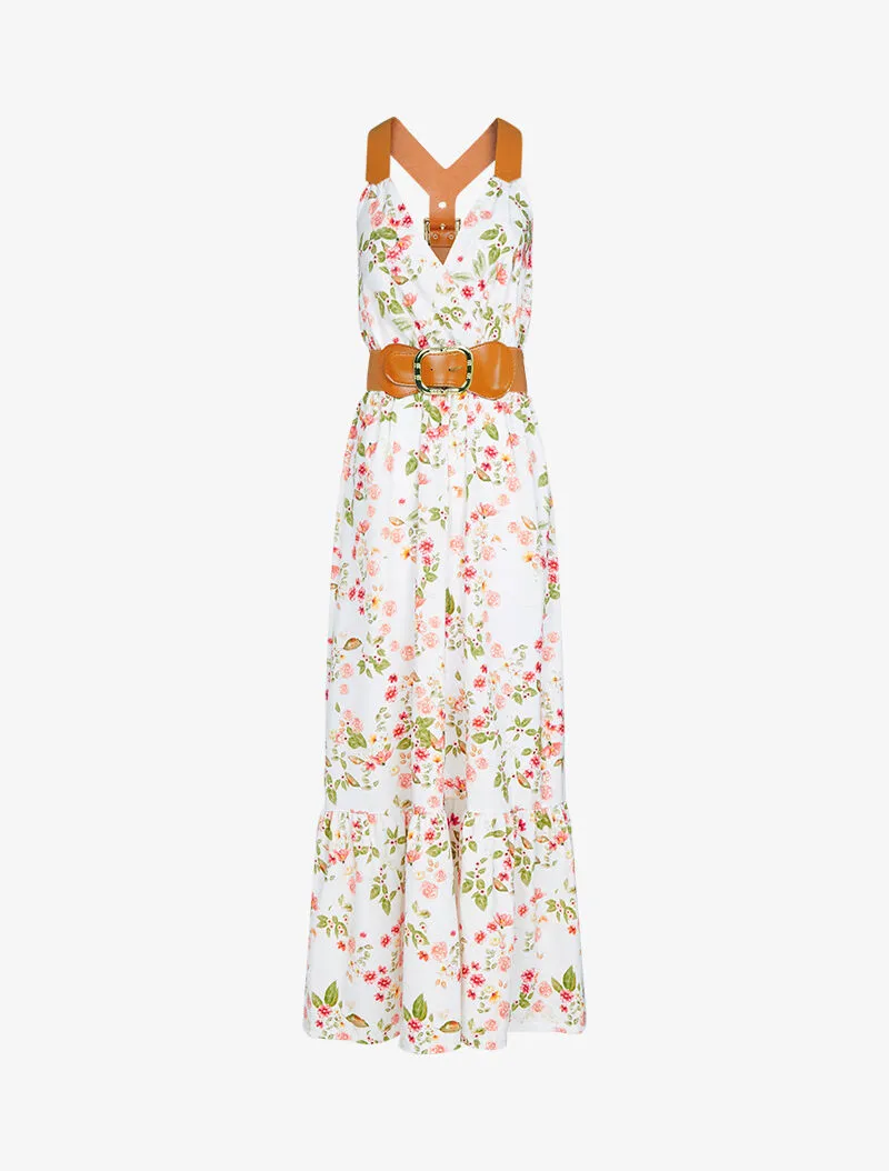 Robe à bretelles style sangles en simili - ecru