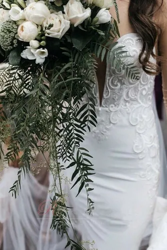 Robe de mariée Dos nu Eglise Col en V Mode Sans Manches Printemps