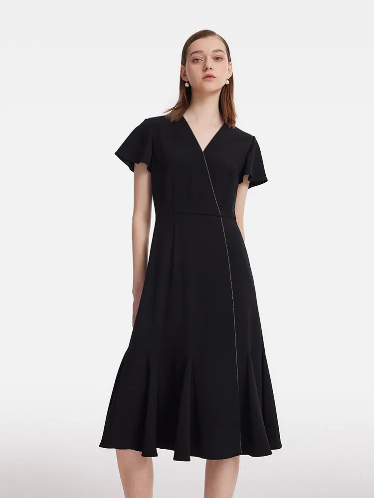 Robe midi en triacétate à volants et col en V pour femme