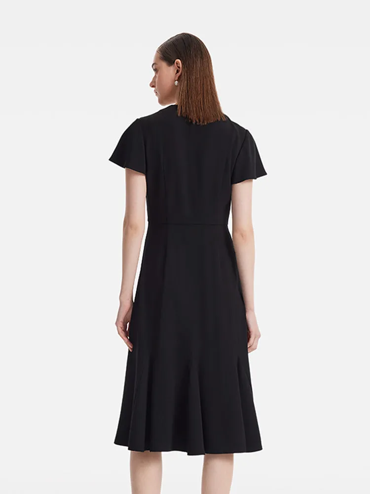Robe midi en triacétate à volants et col en V pour femme