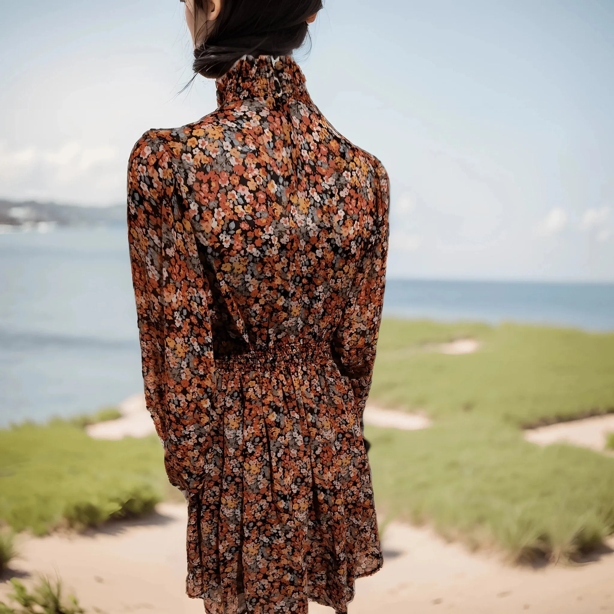 Robe orange - Fleurie légère doublée en dessous