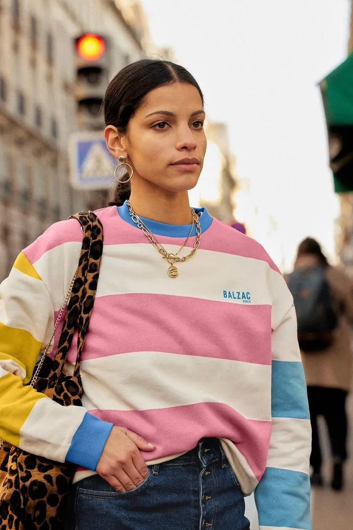 Sweat- shirt Harlow rayé rose, jaune, écru