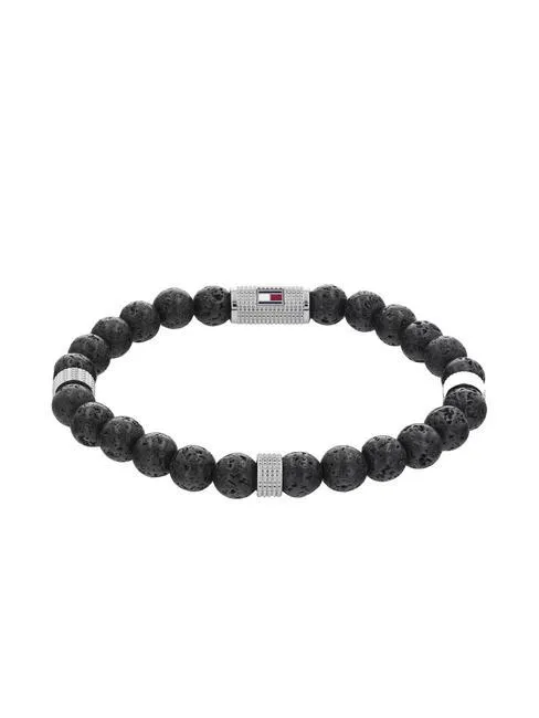 Tommy Hilfiger Beaded Bracelet Avec Perles En Pierre De Lave Noir - Achetez À Prix Outlet!