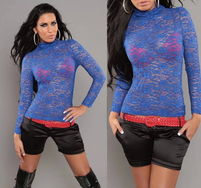 Top en dentelle femme sexy col roulé TINA